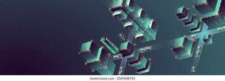 Ciudad inteligente. Concepto isométrico de big data, base de datos.  Resumen de los antecedentes tecnológicos. Ilustración del vector