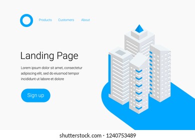Smart city isometric concept. Landing page template. Vector illustration.