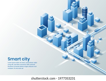 Smart city isometric design concept of simple smart city. You can use for ad, poster, template, business presentation. Vector illustration