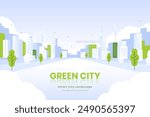 Smart city landscape Background illustration, urban blue and green landscape banner