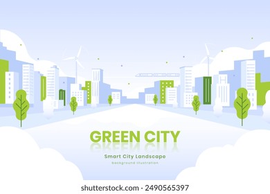 Smart city landscape Background illustration, urban blue and green landscape banner