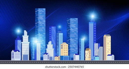 Smart city with laser light coming down. The living and business of the city grew rapidly. Smart building concept design for city illustration. Graphic concept for design. illustration fantastic.