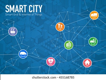 smart city line drawing illustration with various technological icons, futuristic cityscape and modern lifestyle, smart gird, IoT(Internet of Things), CPS(Cyber-Physical System)