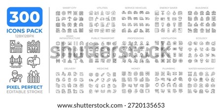 Smart city line icons set collection. Urban management strategy. Innovative solutions for town areas mega pack of linear pictograms, pixel perfect. Isolated vector illustrations. Editable stroke