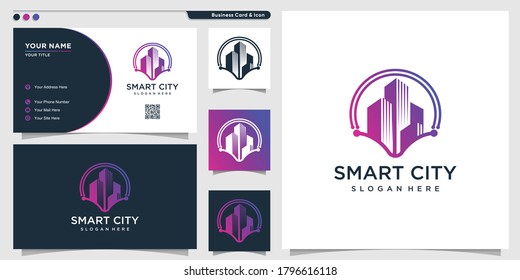 Smart city logo with modern concept and business card design template, Premium Vector