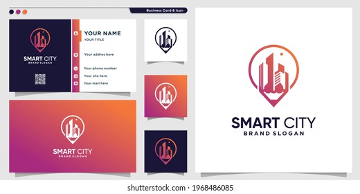 Smart city logo with unique pencil concept Premium Vector