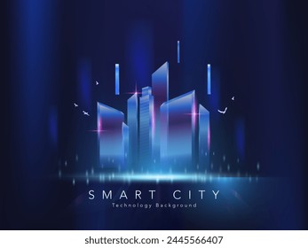 Smart city on blue background. Smart city low poly wireframe on blue background. Technology concept. Vector illustration.