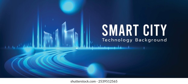 Smart city on blue background. Smart city low poly wireframe on blue background. Technology concept. Vector illustration.