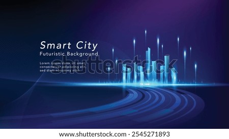 Smart city on blue background. Smart city low poly wireframe on blue background. Technology concept. Vector illustration.