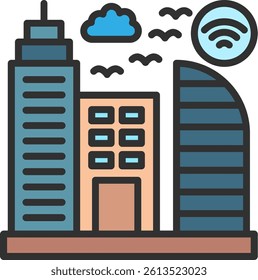 Smart City Outline Filled Style Icon