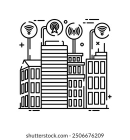 Smart City Outline Icon, Vector illustration