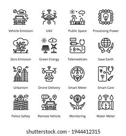 Smart City Outline Icons - Stroked, Vectors