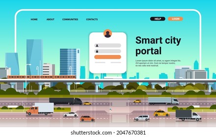 smart city portal website landing page template cityscape background horizontal copy space