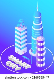 Smart city prototype of integrating several information and communication technologies and Internet of things, IoT solutions for city property management. Man made town planning interconnected system