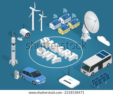 Smart city prototype of integrating several information and communication technologies and Internet of things, IoT solutions for city property management. Man-made town-planning interconnected system