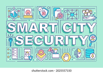 Smart city security word concepts banner. Avoid cyberattacks on servers. Infographics with linear icons on blue background. Isolated creative typography. Vector outline color illustration with text