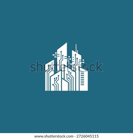 Smart city skyline vector logo icon flat vector design.