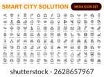 Smart City Solutions Icon Set – Minimal Line Vector Illustrations for Urban Planning, IoT, Infrastructure, Transportation, and Smart Tech Designs