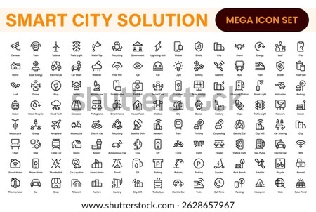 Smart City Solutions Icon Set – Minimal Line Vector Illustrations for Urban Planning, IoT, Infrastructure, Transportation, and Smart Tech Designs