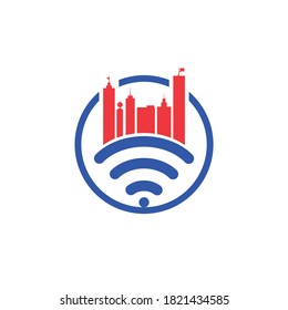 Smart city tech vector logo design. City Internet logo design concept.