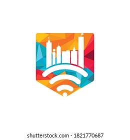 Diseño del logotipo del vector tecnológico de la ciudad inteligente. Concepto de diseño del logo de la ciudad de Internet.