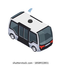 Smart city technologies composition with isolated image of small shuttle bus with rear lamps vector illustration