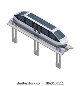 Smart city technologies composition with view of monorail train moving on highway vector illustration