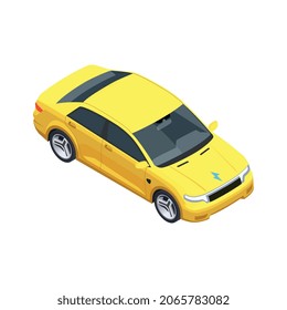 Smart city technologies isometric composition with image of yellow car with bolt sign vector illustration