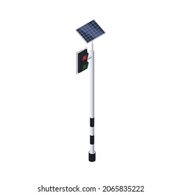 Smart City Technologies Isometric Composition With Traffic Light On Post With Solar Battery Vector Illustration