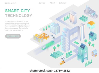 Smart city technology 3d isometric concept landing page vector illustration