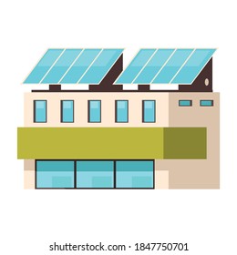 Smart City Technology Composition With Isolated Image Of Low Rise Building With Windows And Solar Batteries Vector Illustration