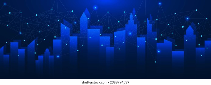 Intelligentes Stadttechnikkonzept mit Verbindungspunkten und Verbindungsleitungen. Geschäftsverbindung, Netzwerke und globaler Kommunikationshintergrund. Vektorgrafik.