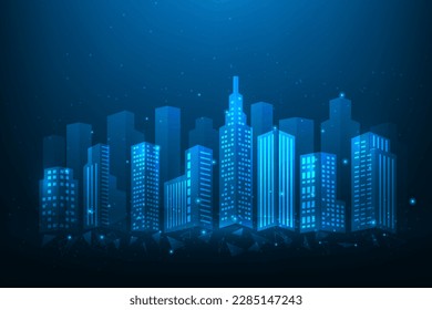 tecnología de ciudad inteligente digital sobre fondo azul. concepto de construcción de redes sociales globales. ilustración vectorial fantástica tecnología.