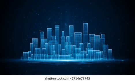 Tecnología de ciudad inteligente. Concepto de arquitectura de ciudad de tecnología futura. Diseño digital de alta tecnología de la ciudad. Fondo de la ciudad de Tecnología.