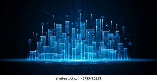 Smart city technology. Future technology city architecture concept. Digital hi-tech city design. Technology city background.