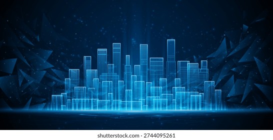 Smart city technology. Future technology city architecture concept. Digital hi-tech city design. Technology city background.