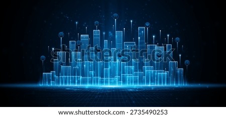 Smart city technology. Future technology city architecture concept. Digital hi-tech city design. Technology city background.