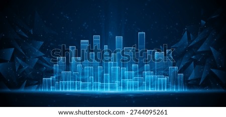 Smart city technology. Future technology city architecture concept. Digital hi-tech city design. Technology city background.
