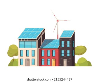 Smart city technology infrastructure services composition of modern buildings with eco energy facilities vector illustration