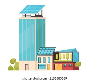 Smart city technology infrastructure services composition of modern buildings with eco energy facilities vector illustration