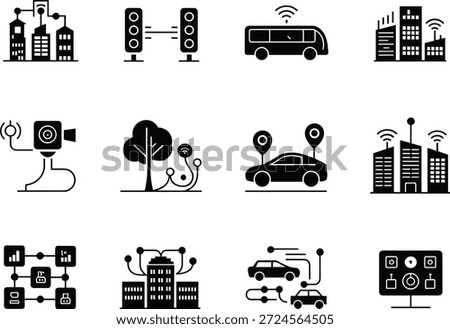 Smart city and technology integration icons speakers smart building
