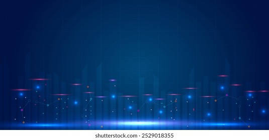 Smart city technology and modern futuristic cities blue light vector