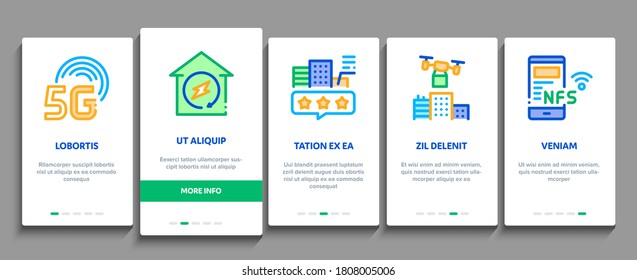 Smart City Technology Onboarding Mobile App Page Screen Vector. Smart City Tool Traffic Lights And Drone Delivery, Solar Battery And Eco Energy Plant Illustrations