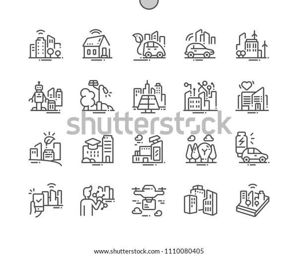 Smart city technology Well-crafted Pixel\
Perfect Vector Thin Line Icons 30 2x Grid for Web Graphics and\
Apps. Simple Minimal\
Pictogram