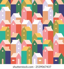 Smart city town houses background, abstract geometric city seamless pattern, Small city texture background