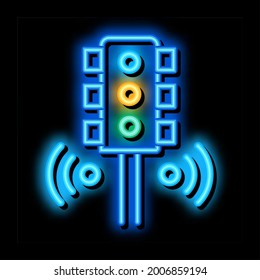 Smart City Traffic Lights Neon Light Sign Vector. Glowing Bright Icon Smart City Traffic Lights Sign. Transparent Symbol Illustration