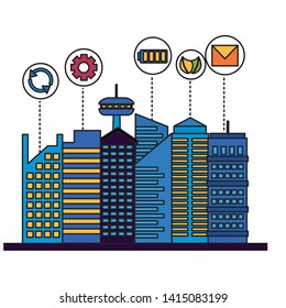 smart city urabn connection items mail energy vector illustration