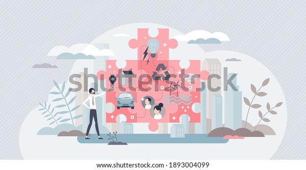 Smart city and urban ecological environment in\
future tiny person concept. Modern 5G connection coverage,\
effective traffic and wise resources consumption vector\
illustration. Life in modern\
town.