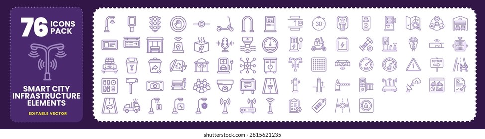 Smart city and urban infrastructure vector icon set, clean uncluttered signature style UI elements for intelligent network communication