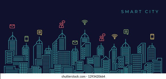 Smart city. Urban landscape with infographic elements. Modern city